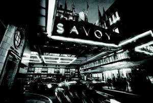 a shot of the savoy courtyard in London