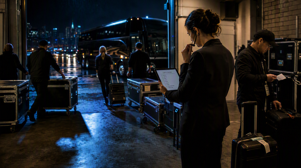 Production manager coordinating tour logistics